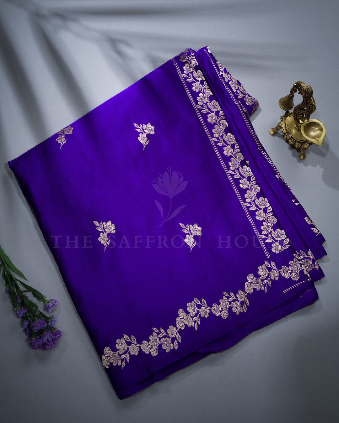 Purple Handwoven Satin Banarasi Silk Saree - TSH000028-view1