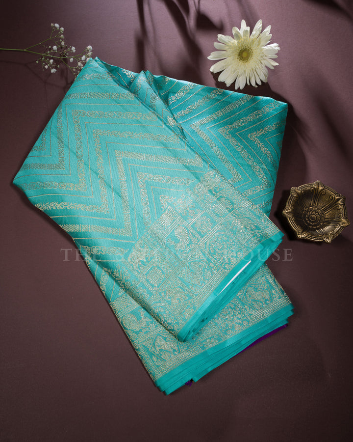 Handloom Kanjivaram Silk Saree in Aqua Blue - TSH250166