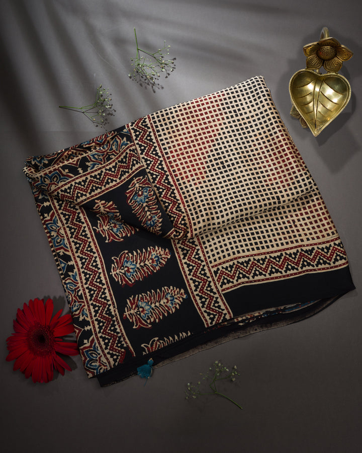 Beige And Black Modal Silk Saree - TSH8460055