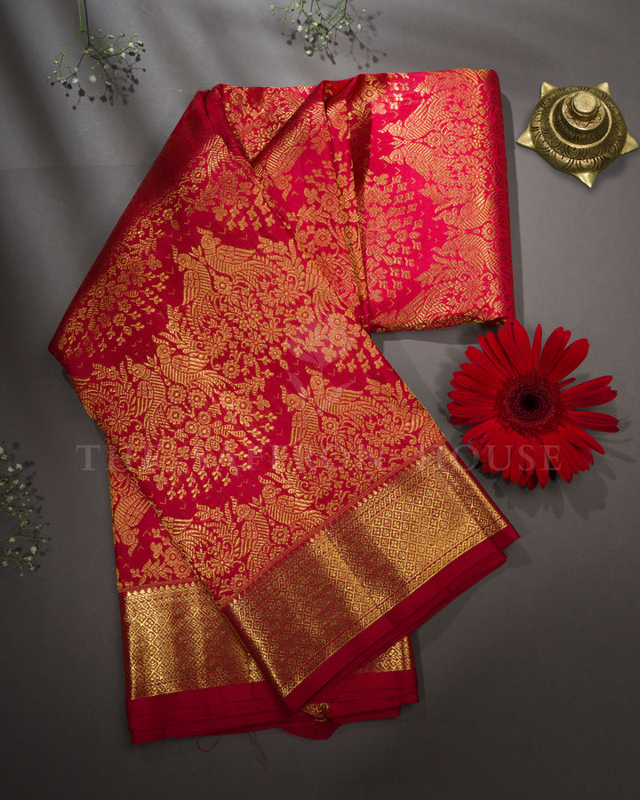Red Handwoven Brocade Kanjivaram Silk Saree - TSH2506257