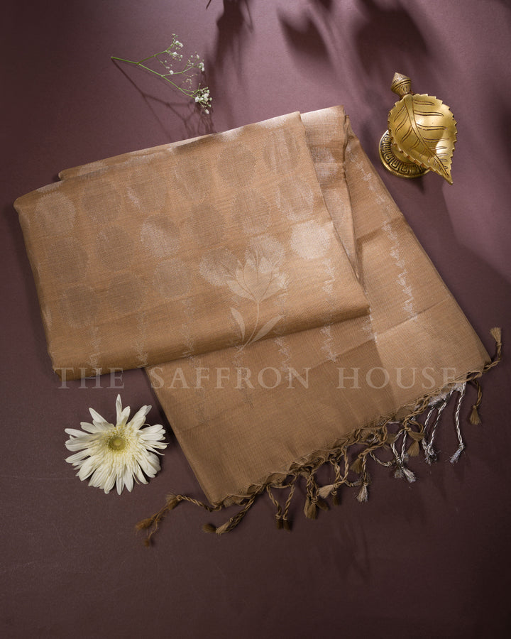 Handloom eri Silk Saree in Warm Taupe Brown - TSH6055