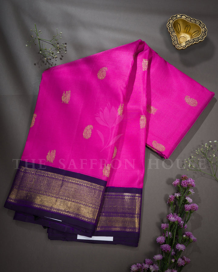 Magenta And Navy Blue Handwoven Kanjivaram Silk Saree - TSH2506211