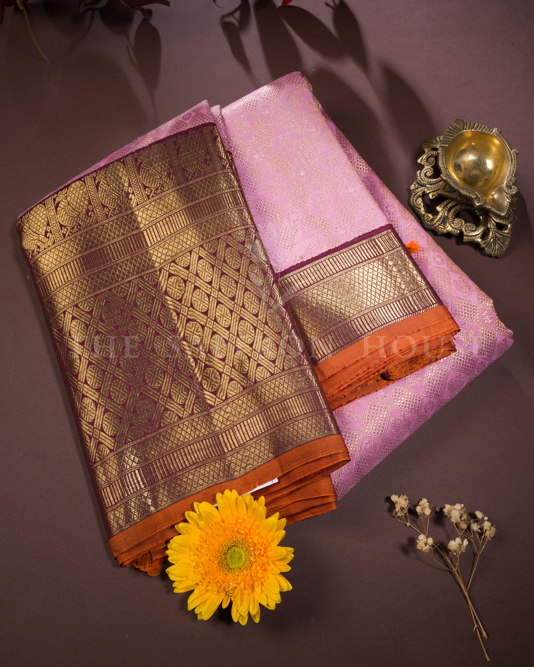 Handloom Kanjivaram Silk Saree in Baby Pink and Maroon