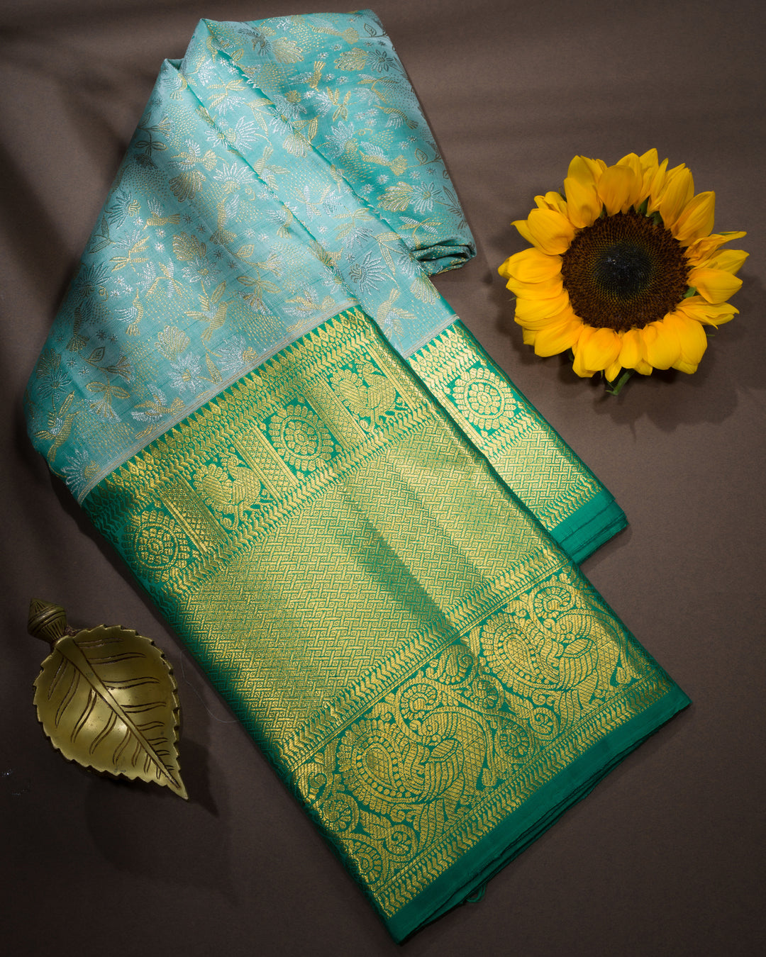 Mint Green And Green Handwoven Kanjivaram Silk Saree - TSH2506037-view1