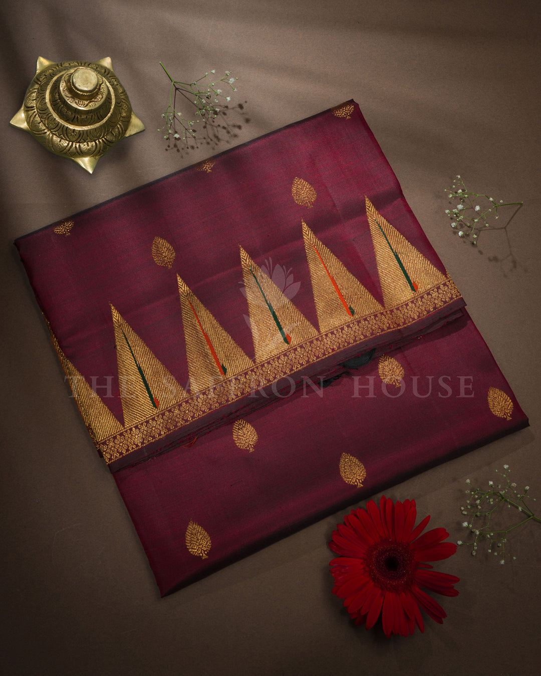 Dark Maroon Handwoven Kanjivaram Silk Saree - TSH2506273