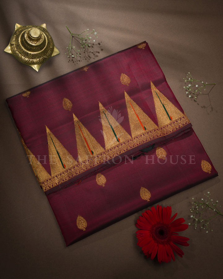Dark Maroon Handwoven Kanjivaram Silk Saree - TSH2506273