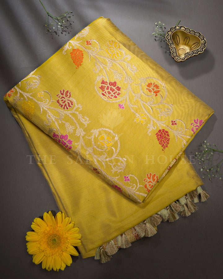 Mustard Yellow Handwoven Banarasi Silk Saree - TSH2506167
