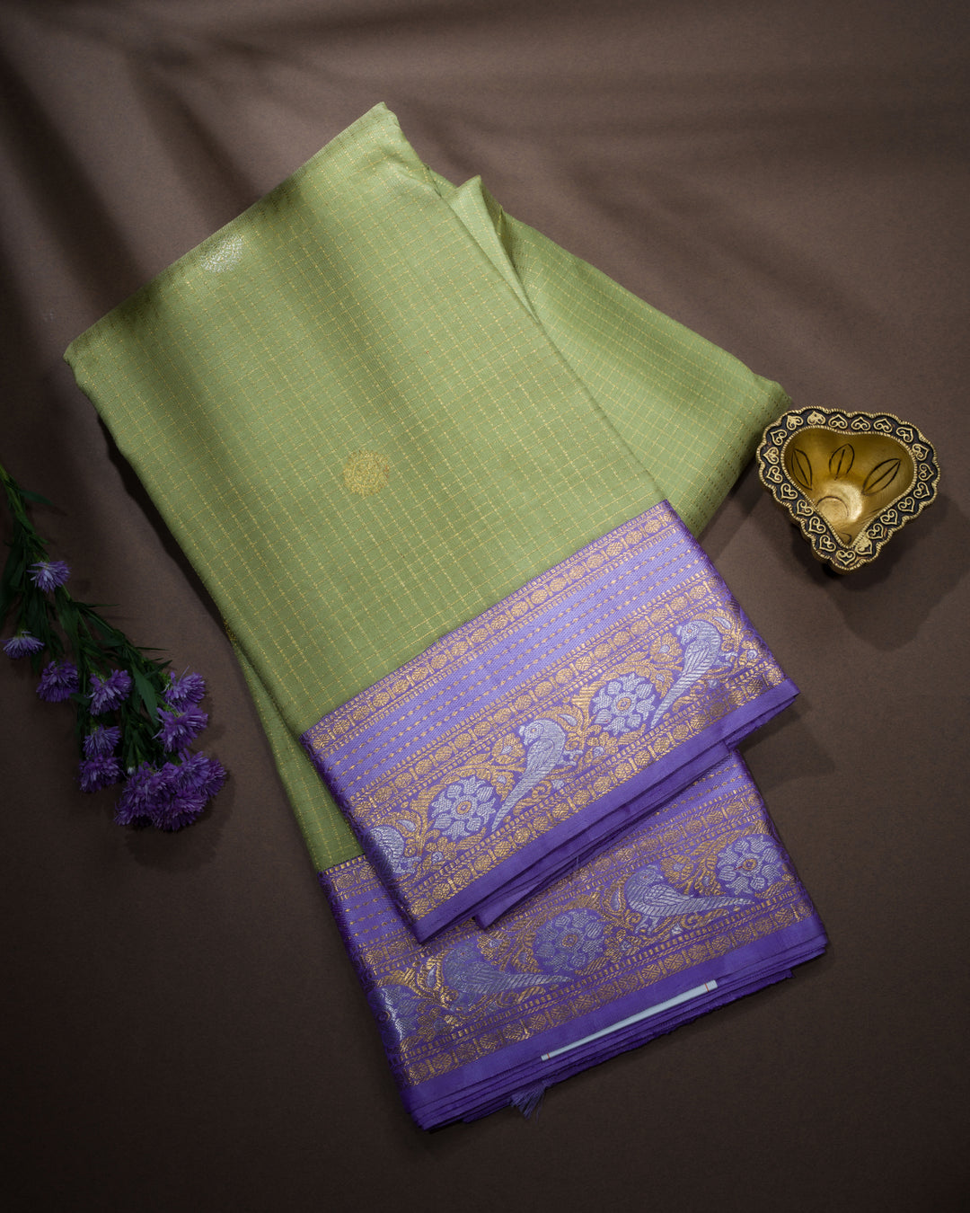 Pista Green And Lavender Handwoven Kanjivaram Silk Saree - TSH2506121-view1