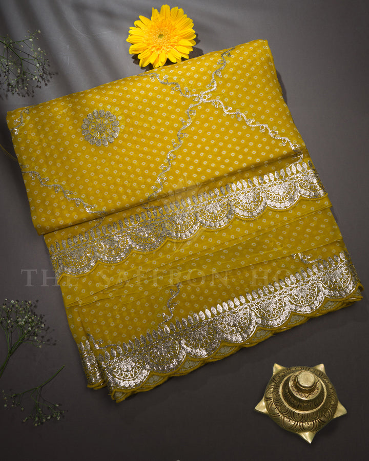 Yellow Handwoven Bandini Printed Organza Saree - TSH846015
