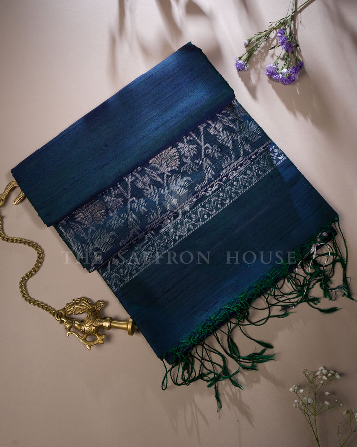 Handloom Tussar Soft Silk Saree in Deep Prussian Blue - TSH6056