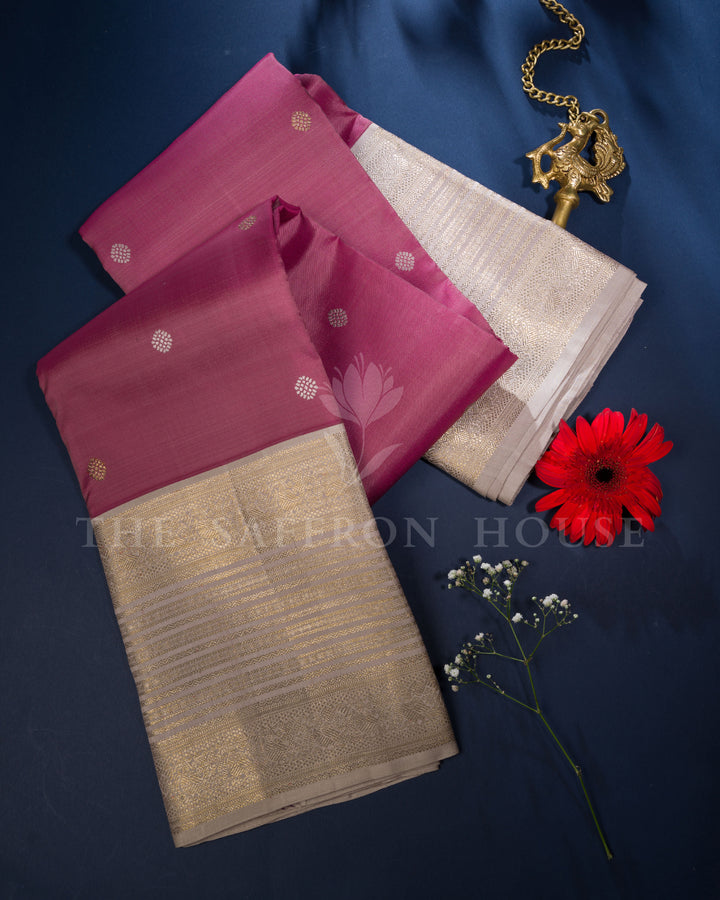 Handloom Rettapet Pure Kanjivaram Silk Sarees in Mauve And Greige - TSH250239