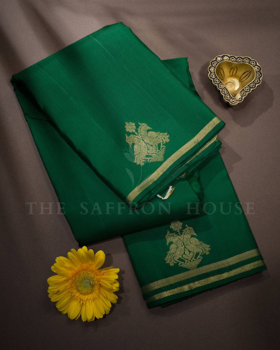 Bottle Green Handwoven Kanjivaram Silk Saree - TSH8460077-View1