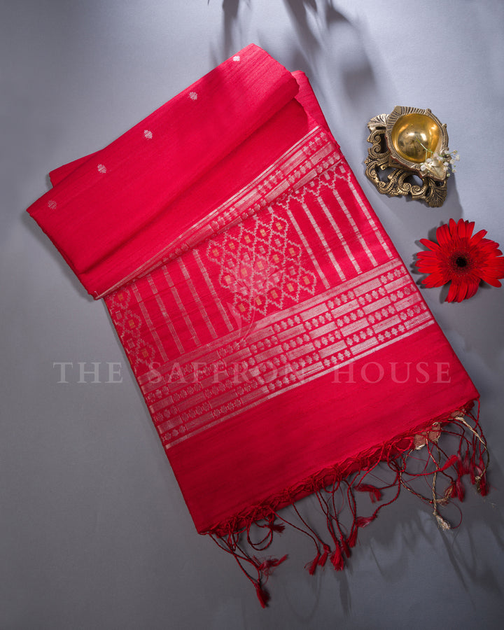 Handloom Tussar Silk Saree in Chilli Red - TSH6042