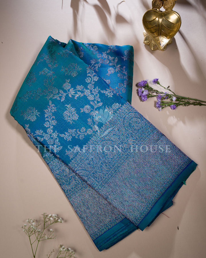 Handloom Kanjivaram Silk Saree in Deep Royal Blue - TSH122