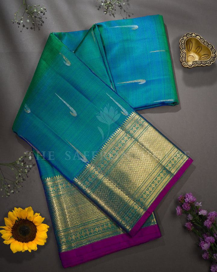 Peacock Blue Handwoven Korvai Kanjivaram Silk Saree - TSH2506249