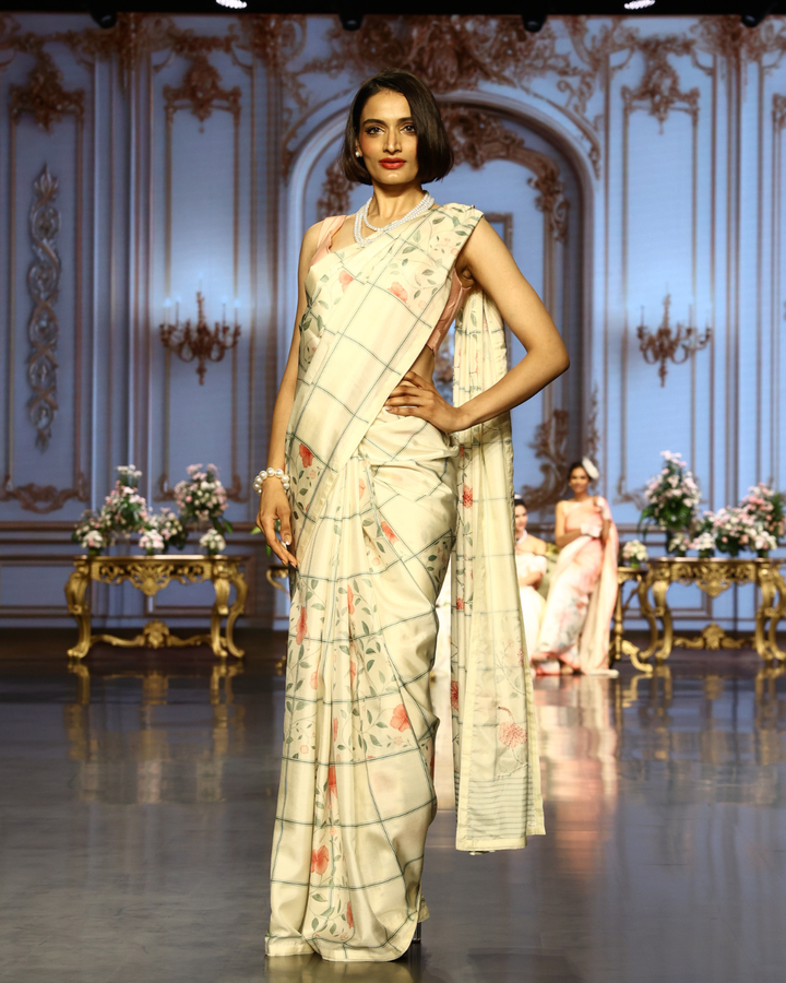 Ivory Grid & Bloom Kanjivaram Silk Saree - Blooming Heiress - Look 09