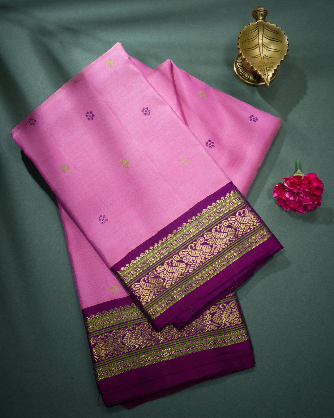 Lotus Pink And Purple Handwoven Kanjivaram Silk Saree - TSH2506018-view1