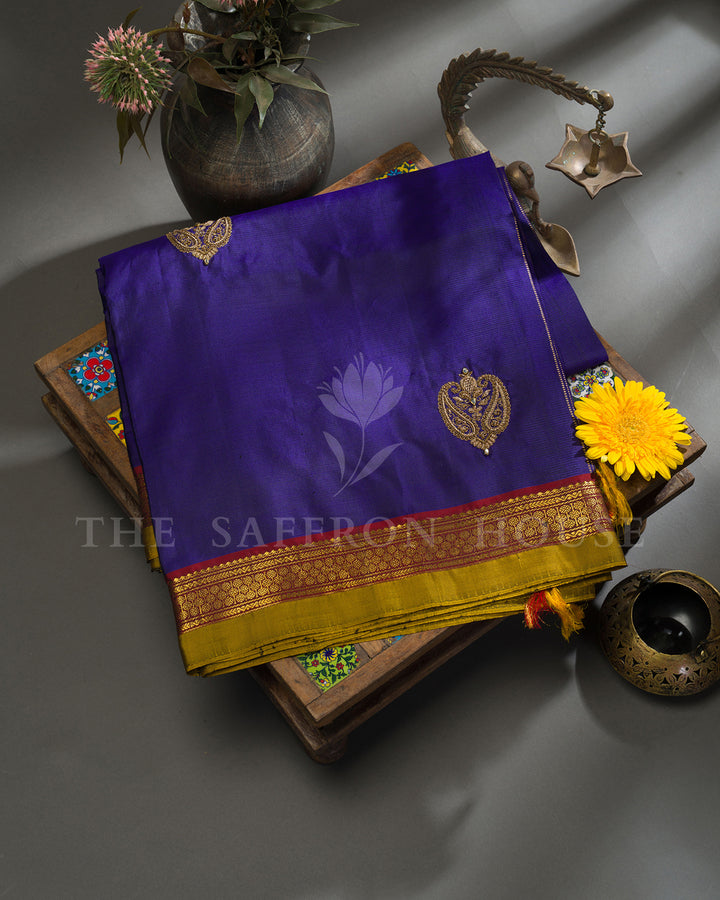 Royal Blue Hand Embroidered Kanchivaram Silk Saree