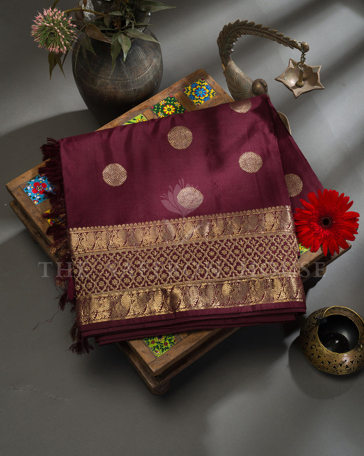Maroon Kanchivaram Silk Saree with Embridered Border