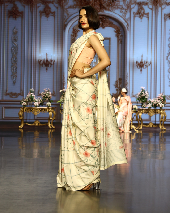Ivory Grid & Bloom Kanjivaram Silk Saree - Blooming Heiress - Look 09