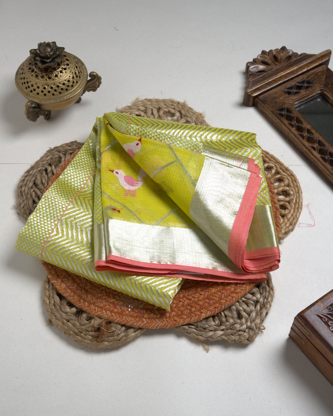 Lime Green Dual-Tone Kota Saree