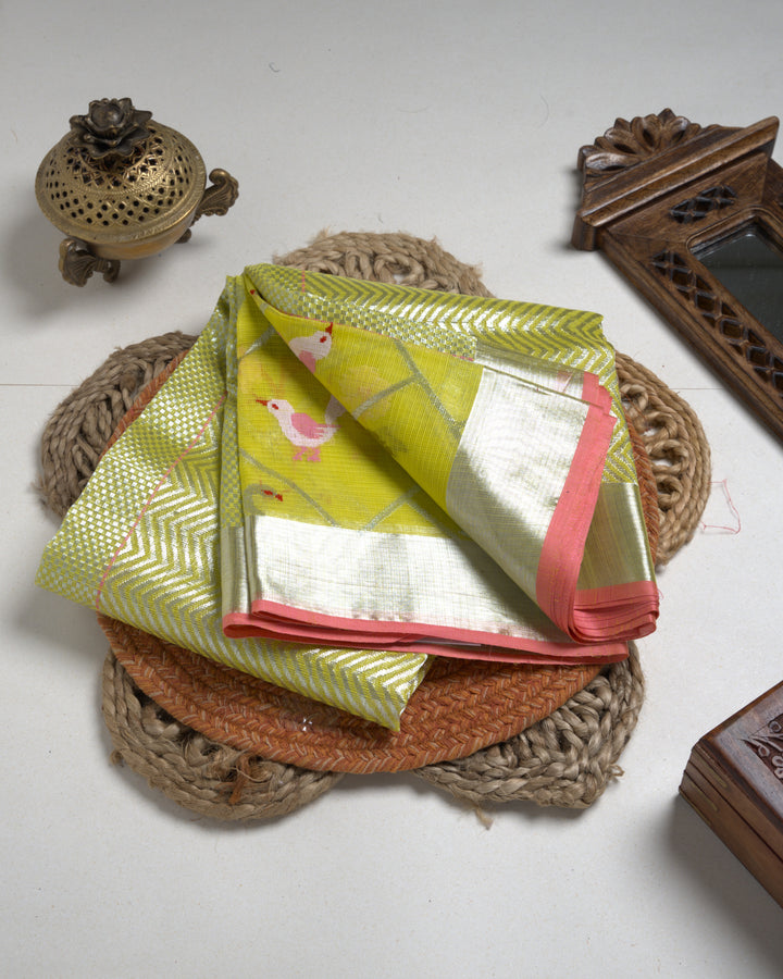 Lime Green Dual-Tone Kota Saree