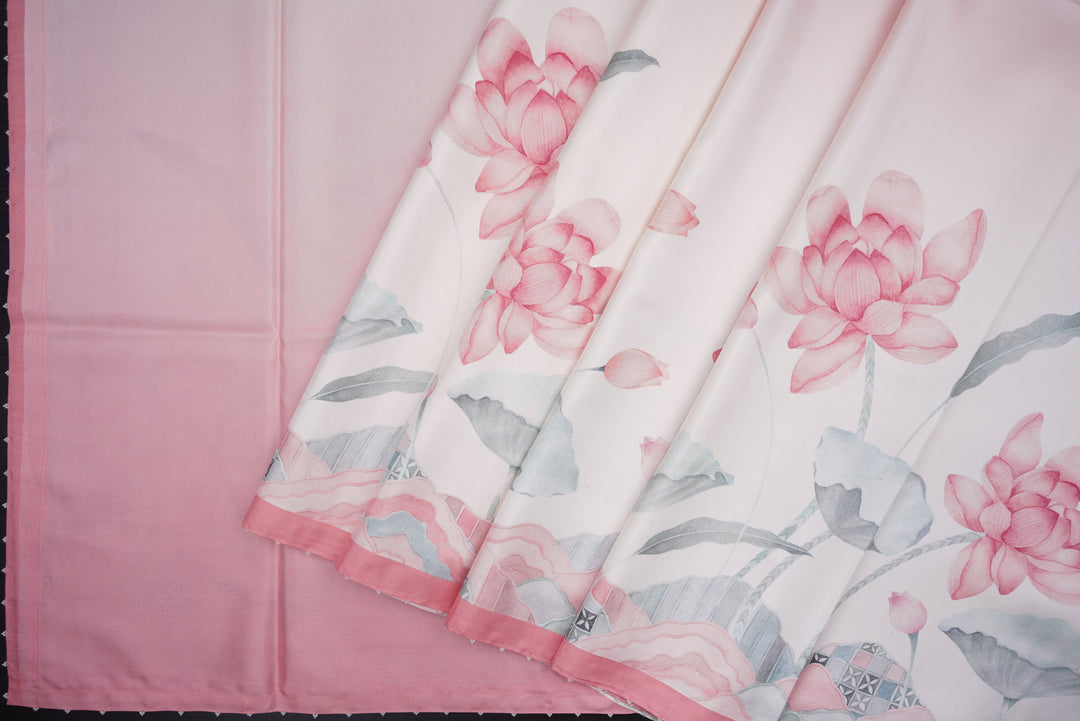 Blooming Heiress – Lotus Bloom Ombre Kanchi Silk Saree with Pearl-Edged Border