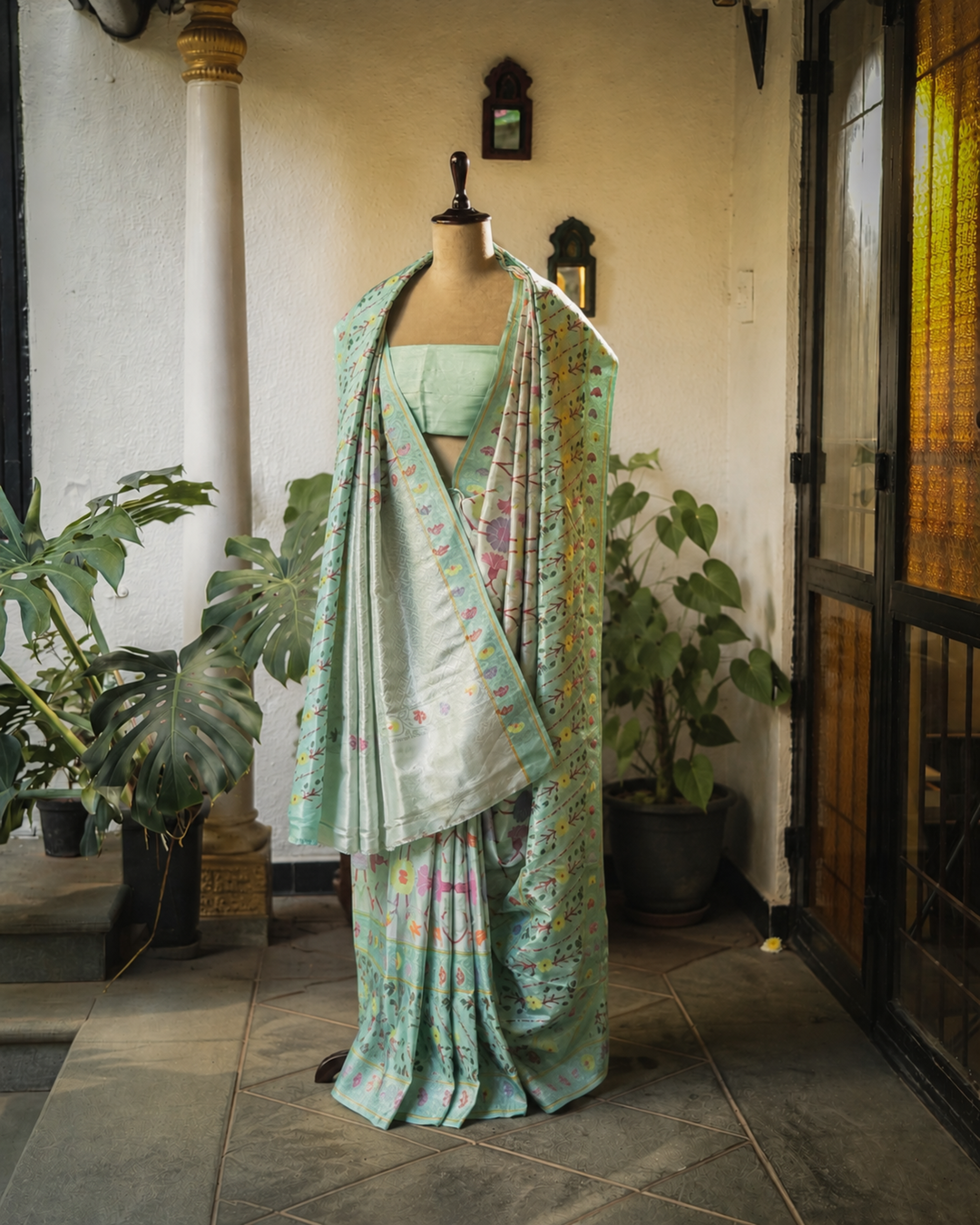 Mint Green Double Tissue Zari Kota Silk Saree