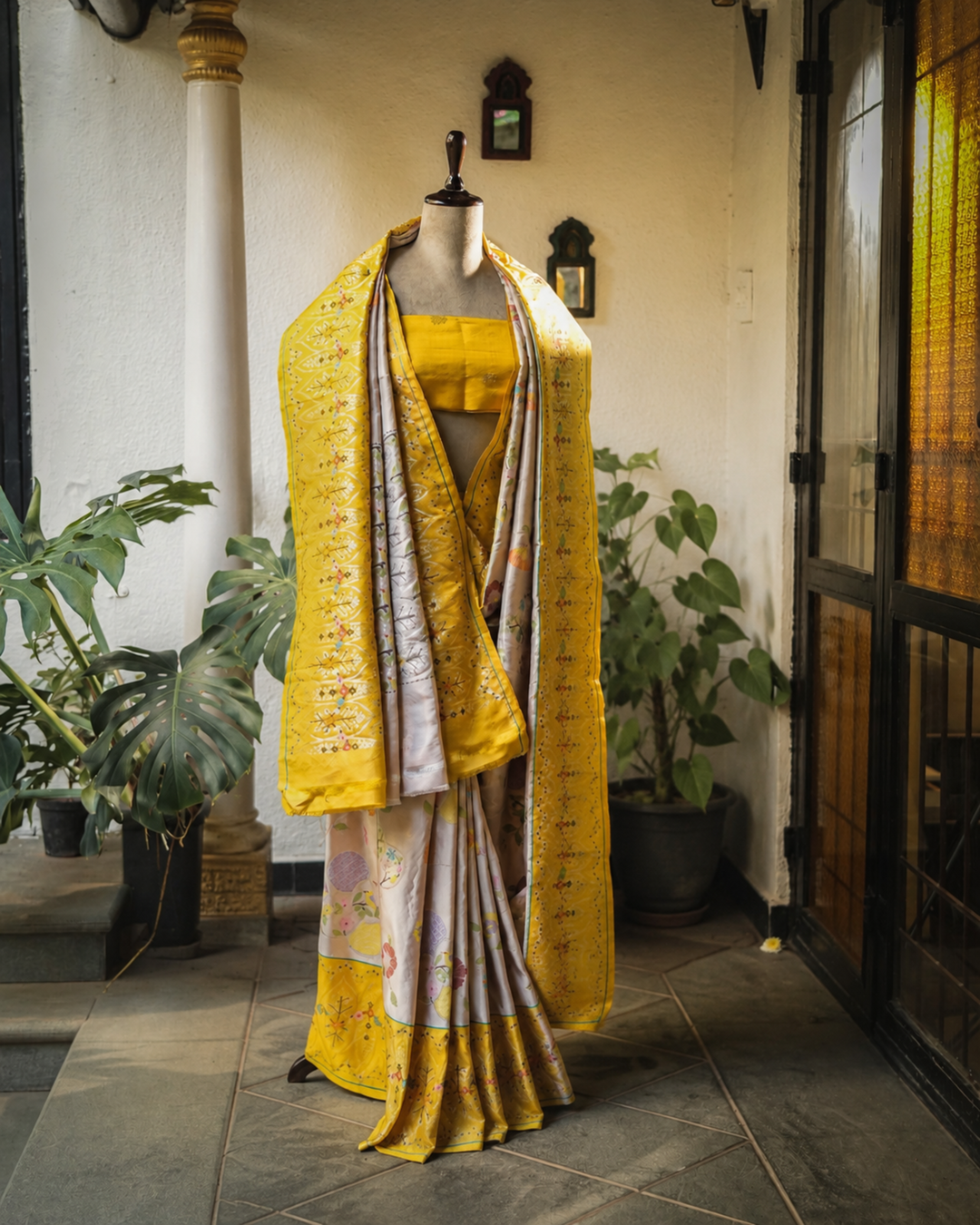 Mustard Yellow Double Tissue Zari Kota Silk Saree