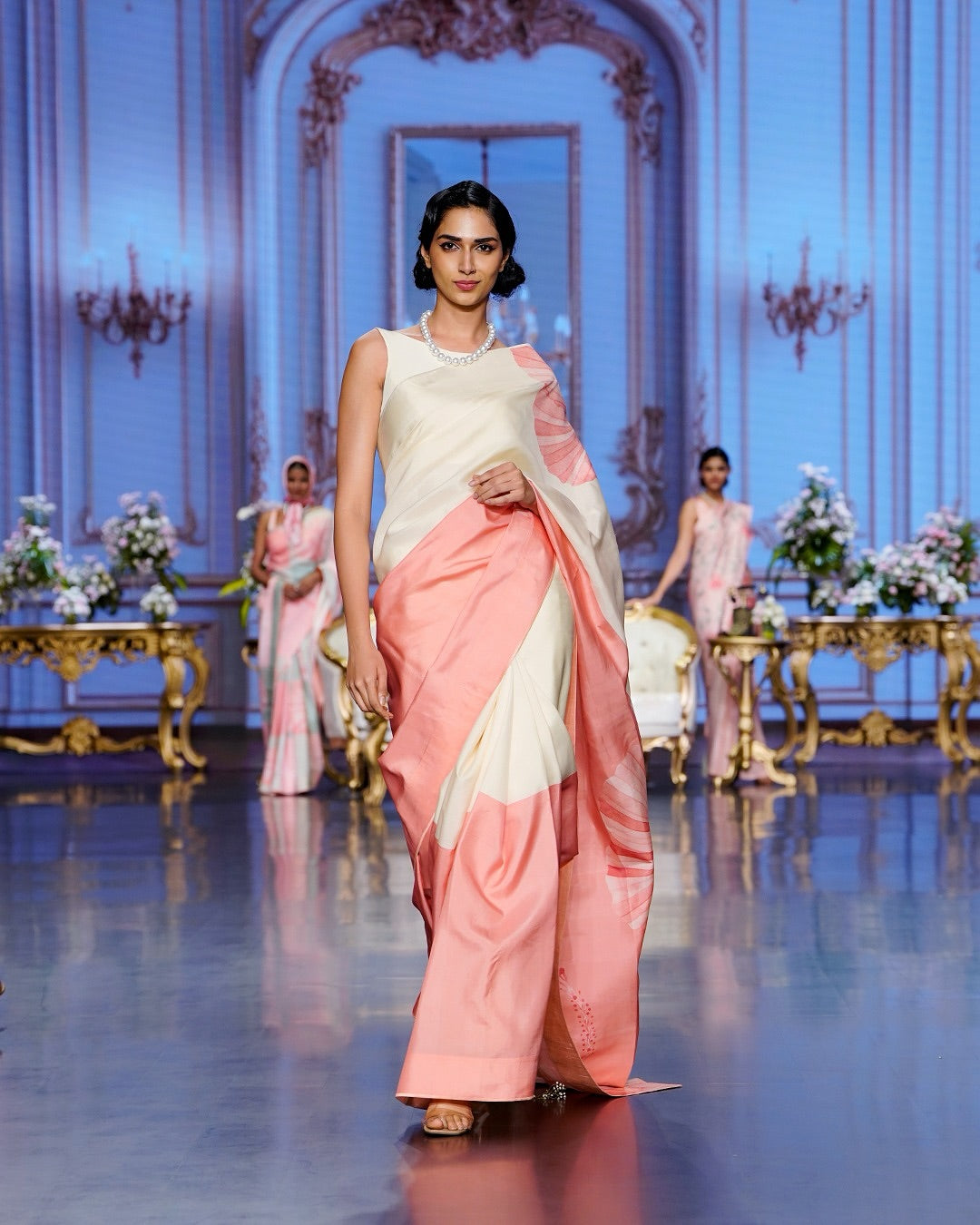 Ivory & Blush Minimal Bloom Kanjivaram Silk Saree - Blooming Heiress - Look 2
