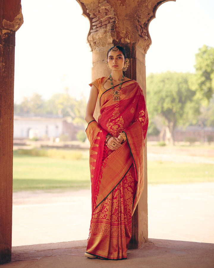 Royal Crimson Red Handwoven Bridal Kanchivaram Silk Saree