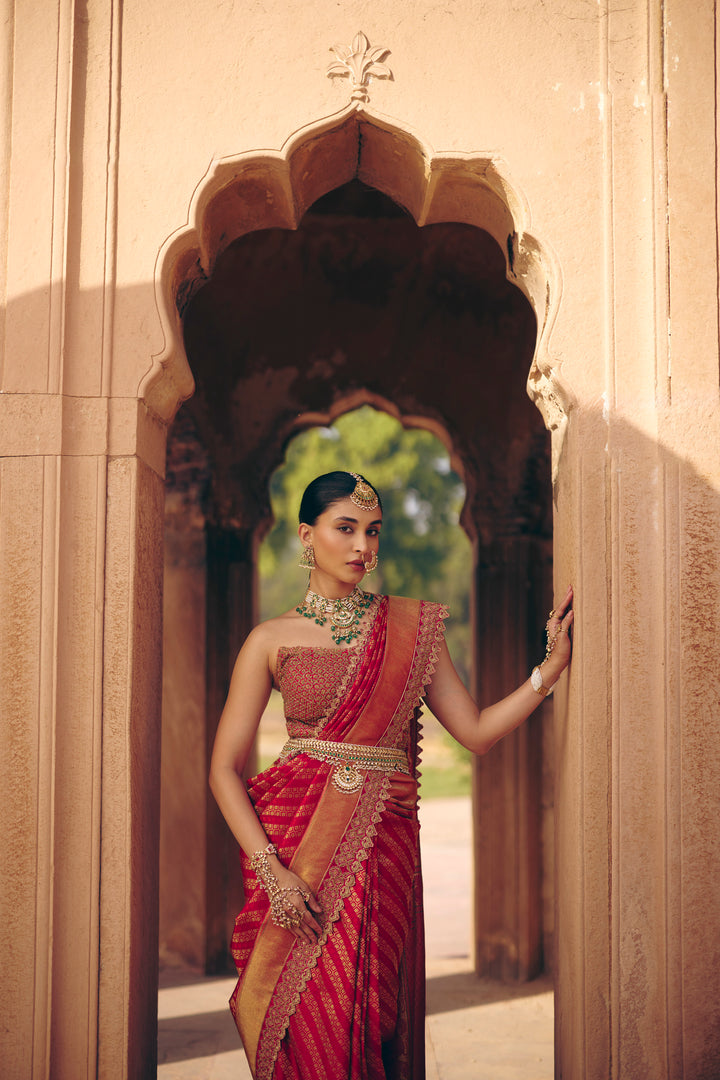 Crimson Red Royal Handwoven Embroidered Kanchivaram Silk Saree