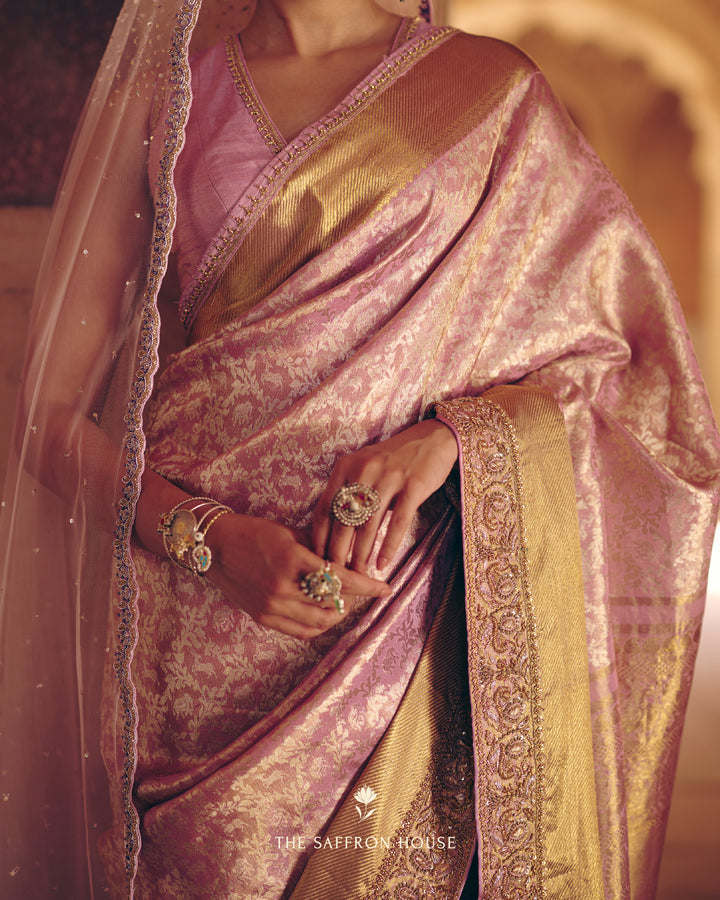 Blush Pink Handwoven Embroidered Luxury Kanchivaram Silk Saree