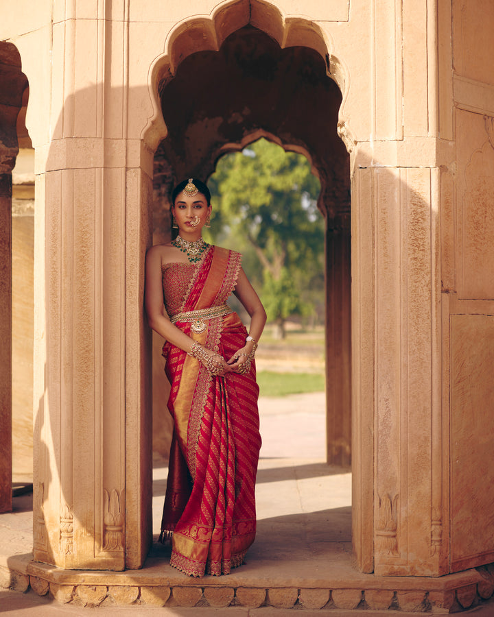 Crimson Red Royal Handwoven Embroidered Kanchivaram Silk Saree
