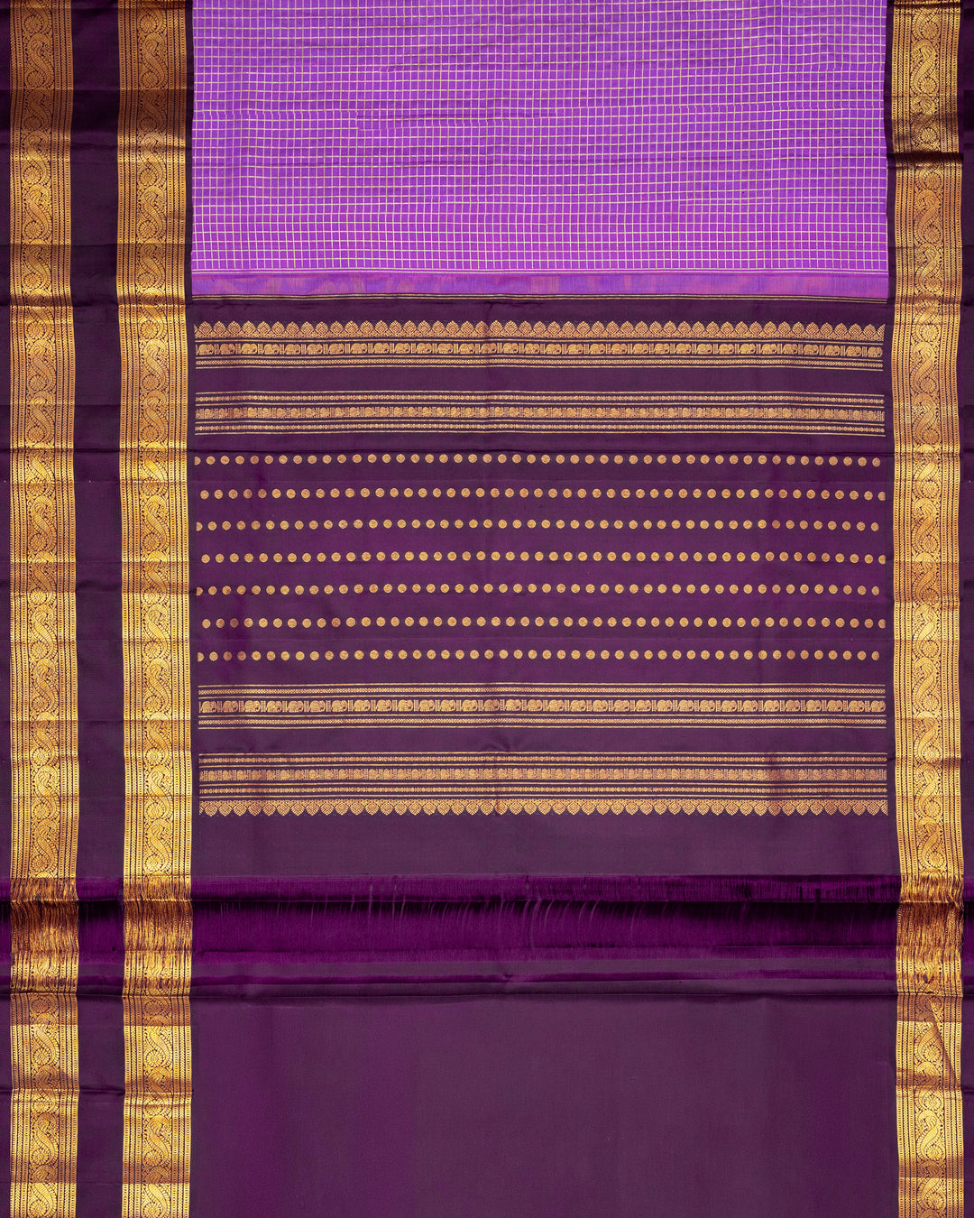Lavender & Maroon Kanchivaram Silk Saree with Gold Zari