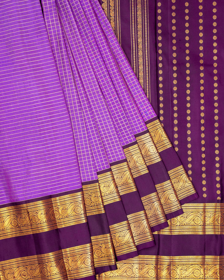 Lavender & Maroon Kanchivaram Silk Saree with Gold Zari