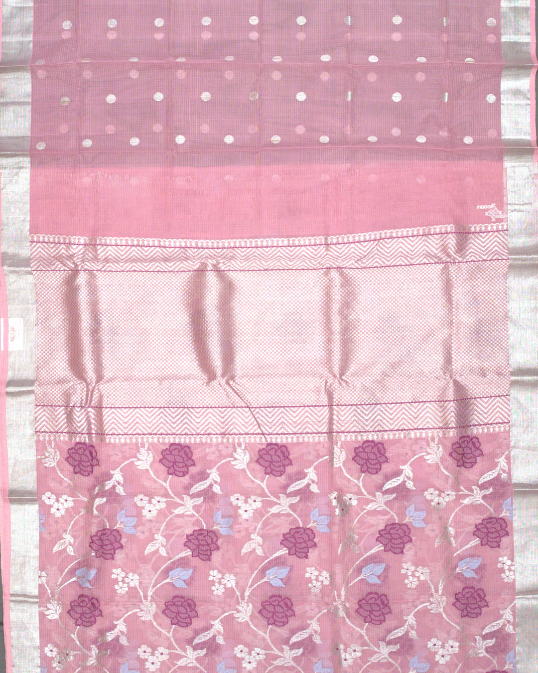 Blush Pink Kota Silk Saree with Silver Zari