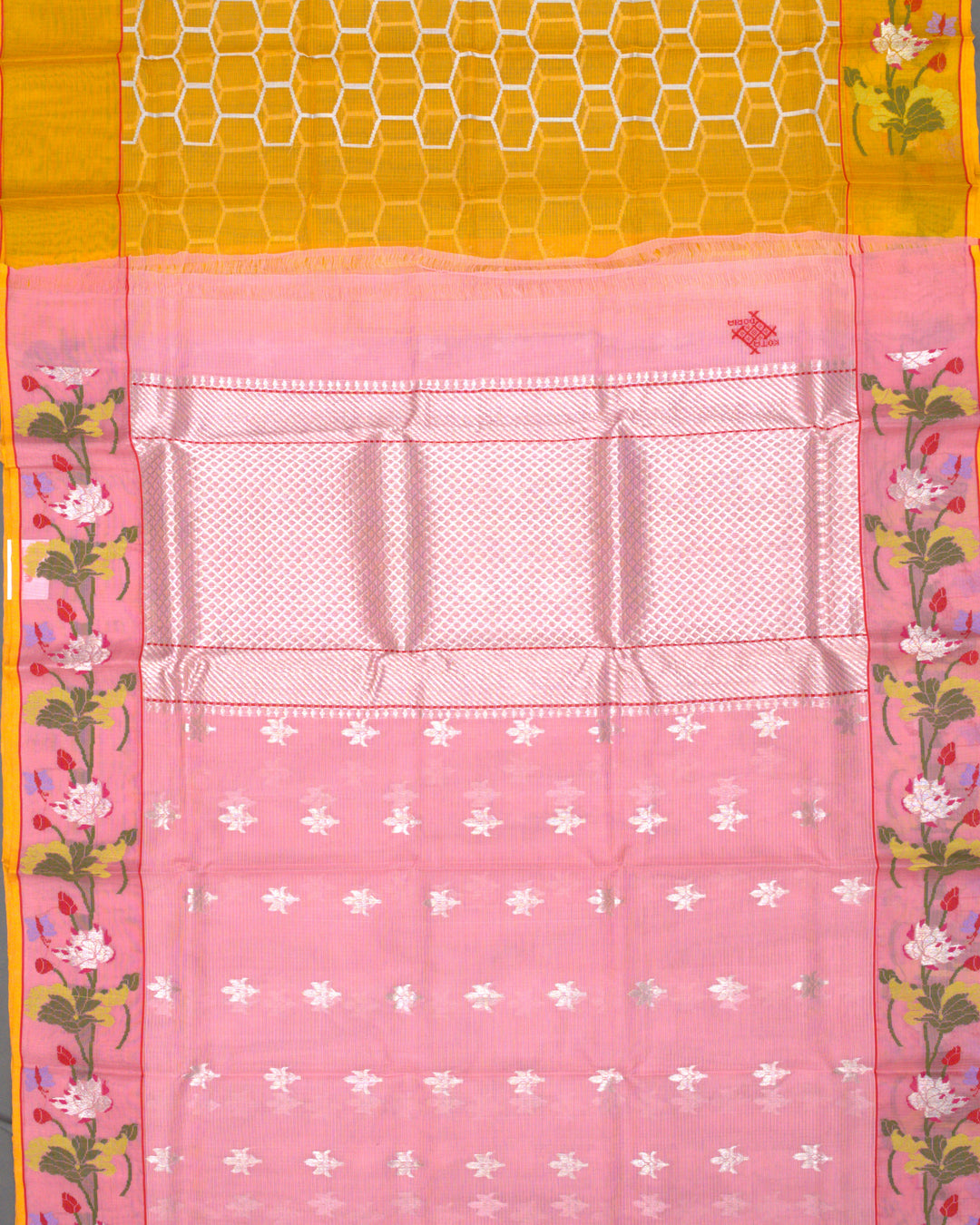 Pink Kota Saree with Multicolor Floral Border