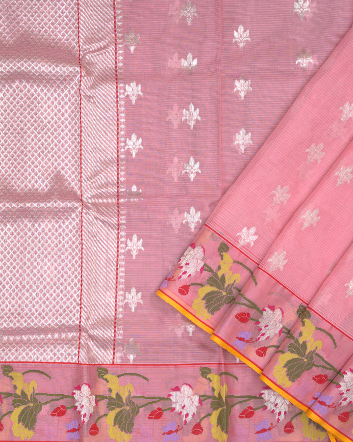 Pink Kota Saree with Multicolor Floral Border