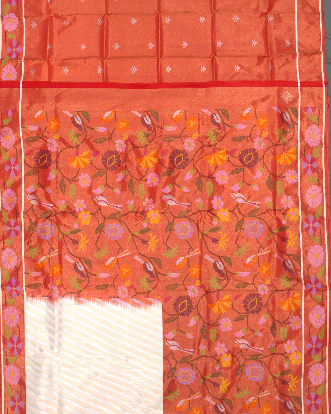 Rust Orange Double Tissue Pure Zari Kota Saree