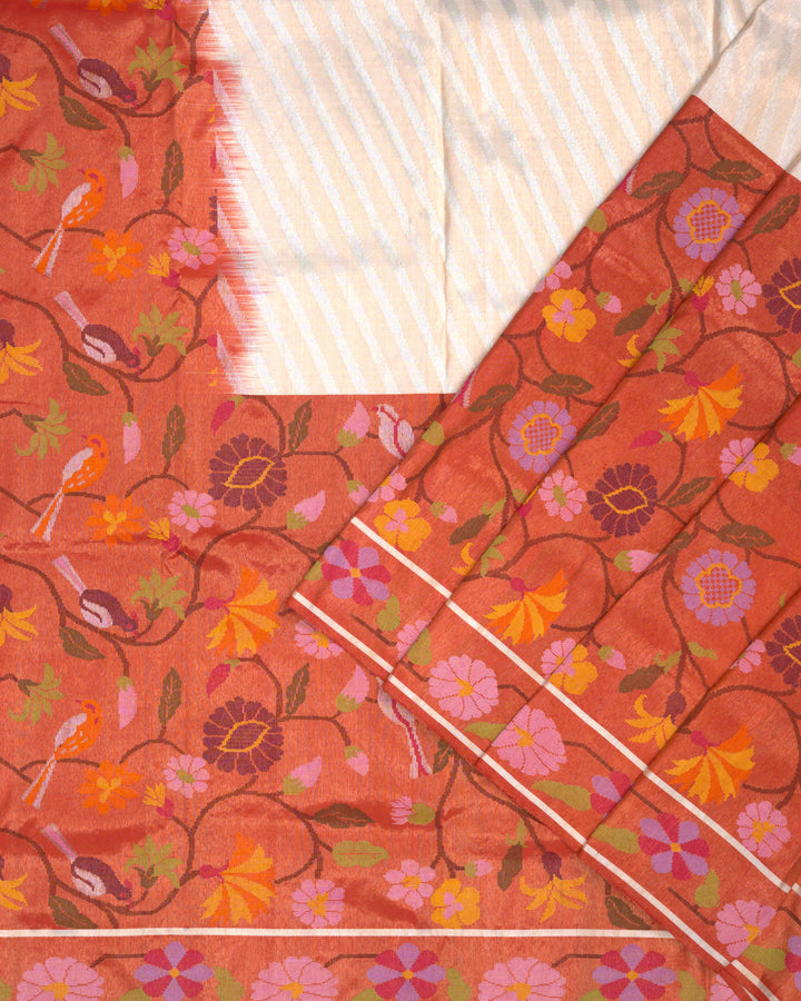 Rust Orange Double Tissue Pure Zari Kota Saree