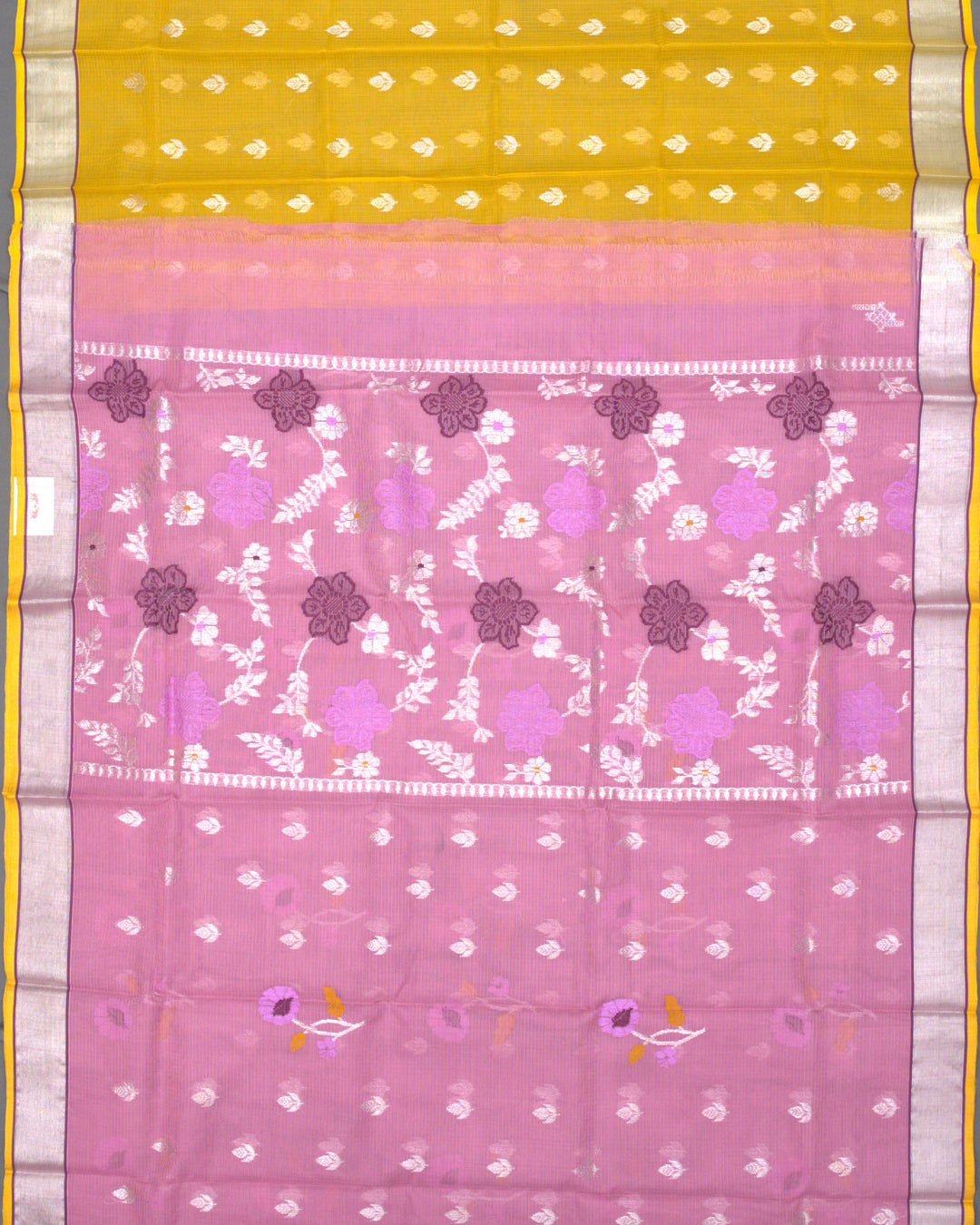 Mauve Pink Kota Cotton Saree with Silver Zari