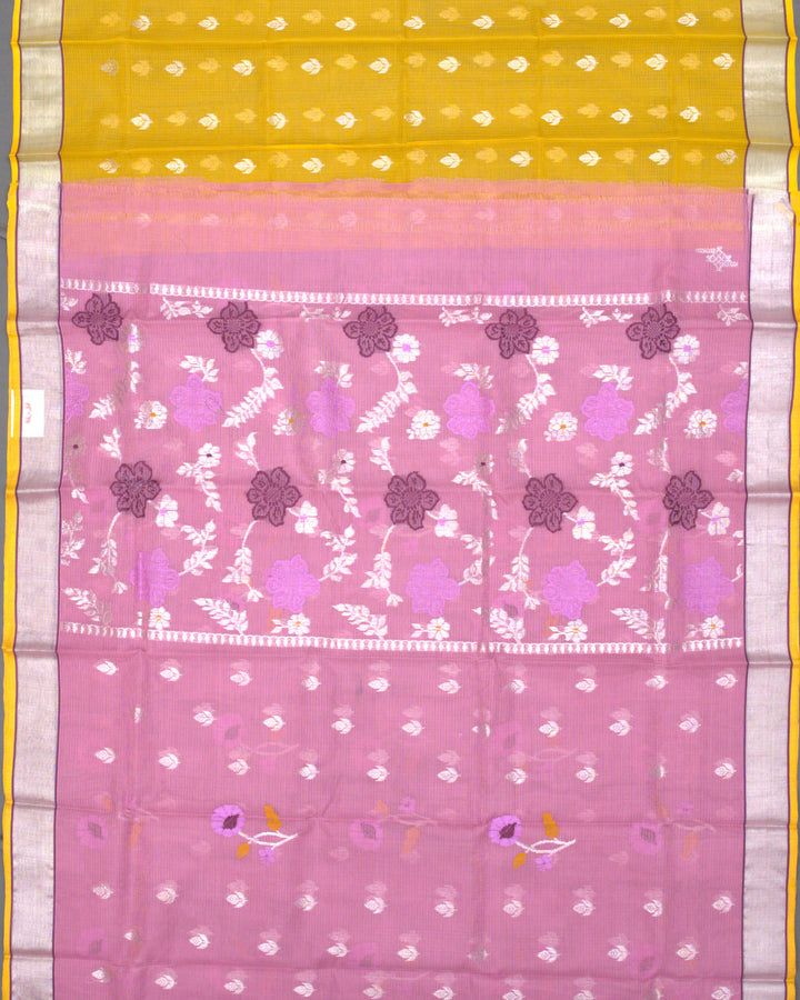 Mauve Pink Kota Cotton Saree with Silver Zari
