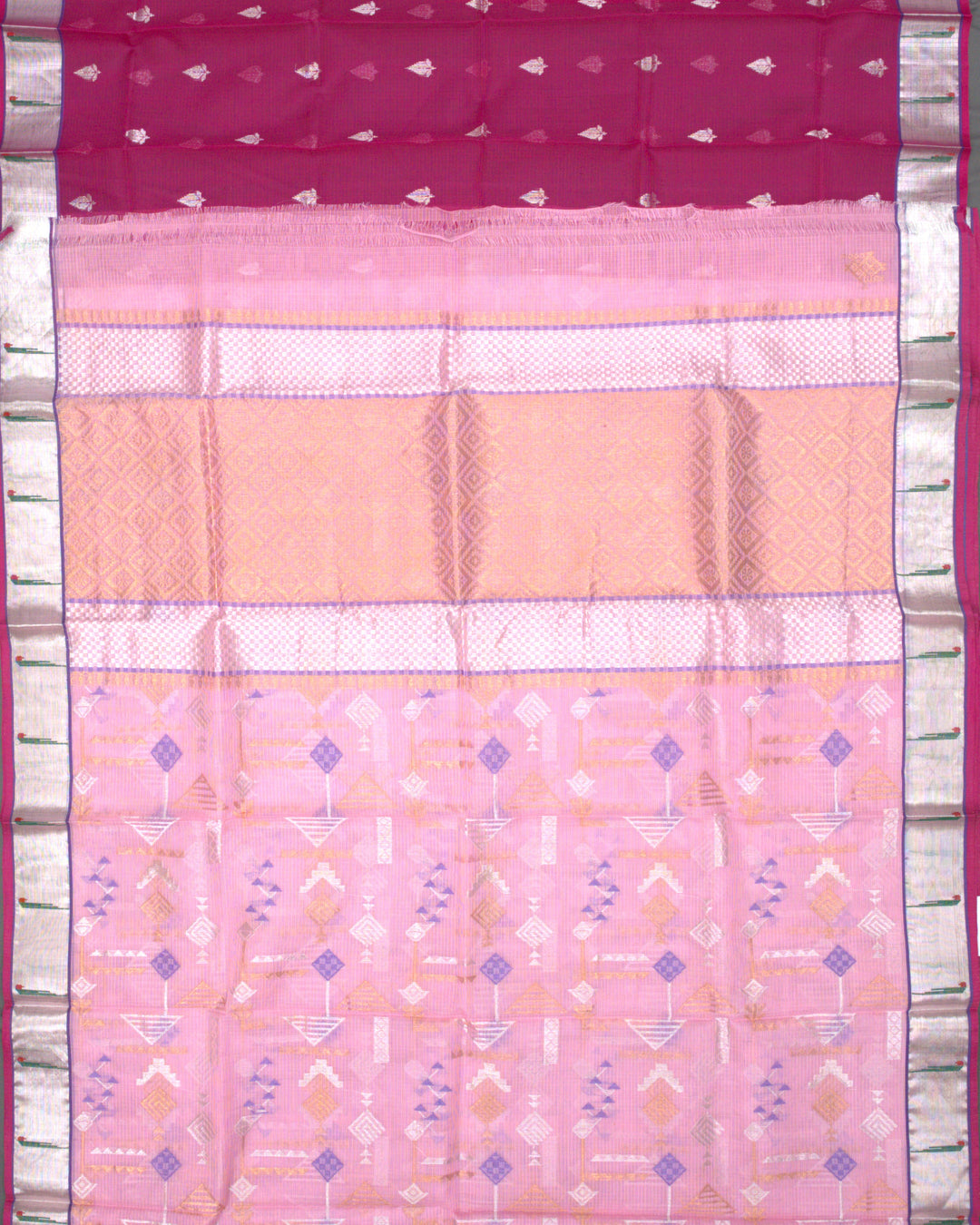 Pink Kota Saree with Geometric Zari