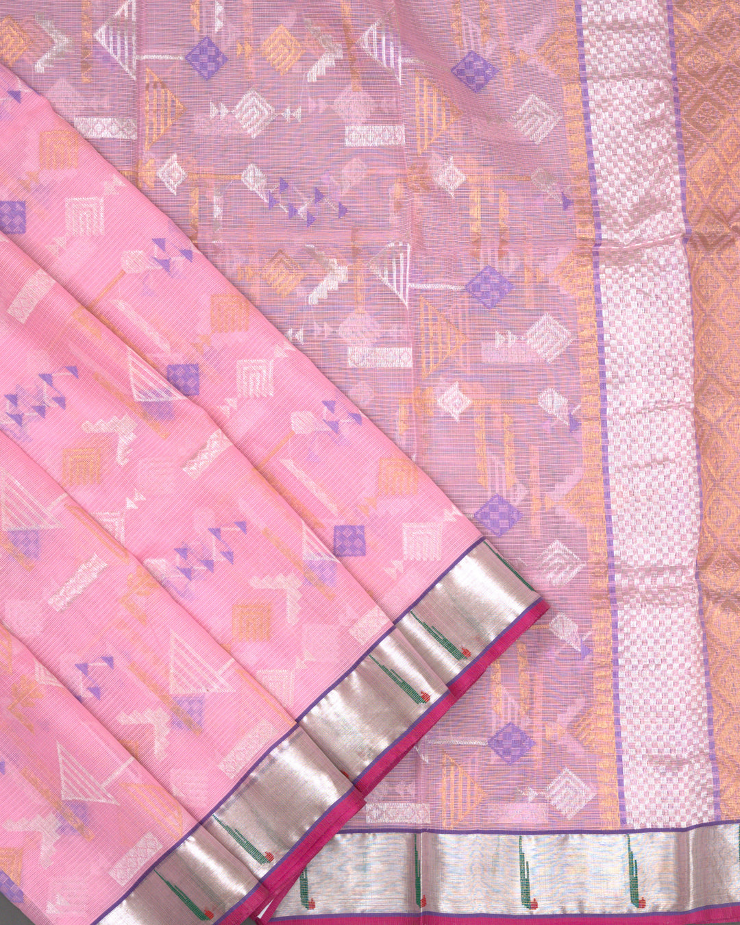 Pink Kota Saree with Geometric Zari