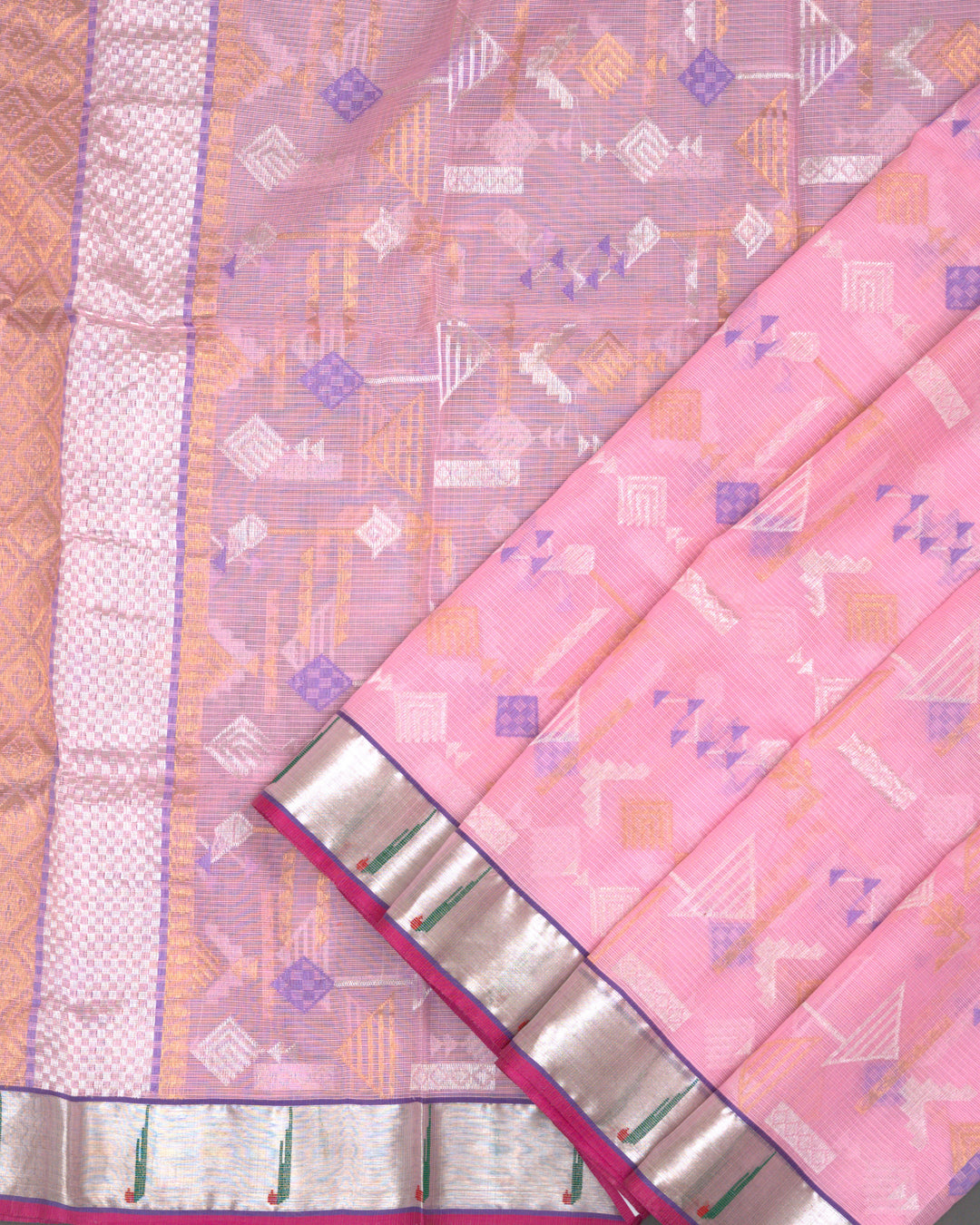 Pink Kota Saree with Geometric Zari