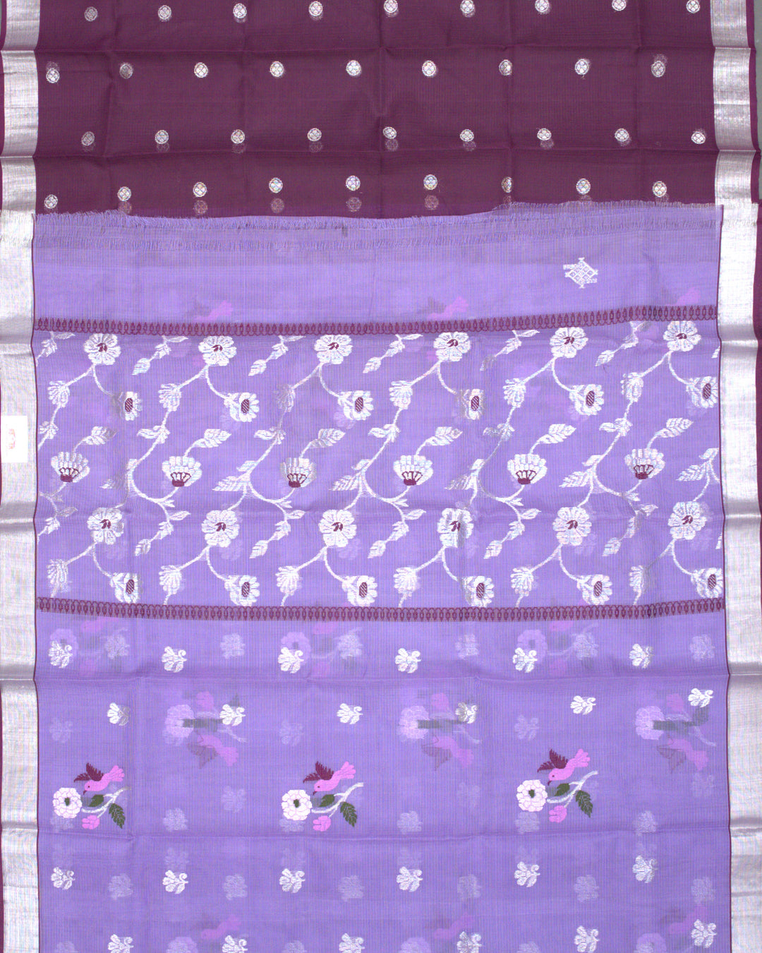 Lavender Purple Kota Cotton Saree with Silver Zari