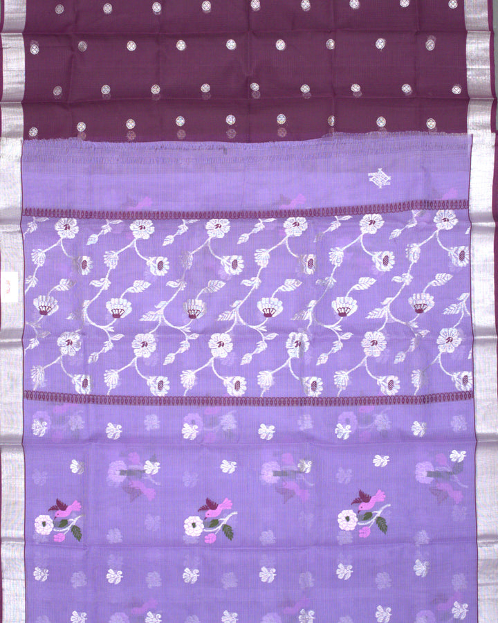Lavender Purple Kota Cotton Saree with Silver Zari