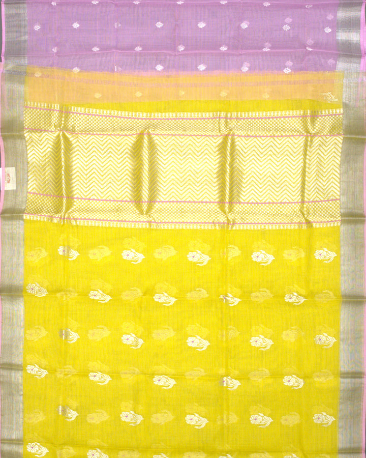 Bright Yellow Kota Saree with Silver Zari