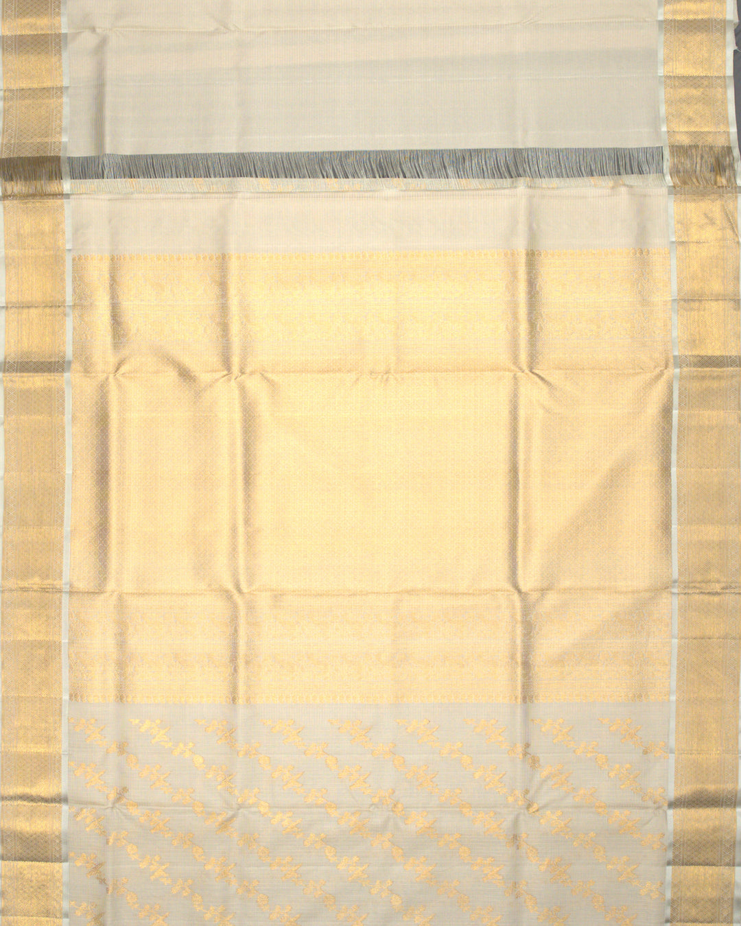 Ivory Off-White Kota Cotton Saree with Gold Zari